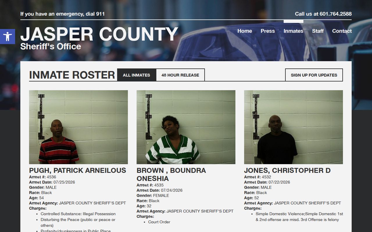 Jasper County Jail roster for release verification