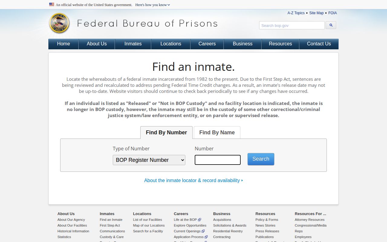 Federal Bureau of Prisons release locator for Jasper County cases